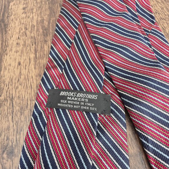 Brooks Brothers Makers Vintage Repp Silk Tie Red White Blue Striped Preppy Retro - Picture 2 of 8